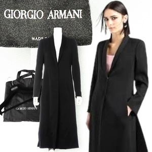 63万☆現行品☆GIORGIO ARMANI ジョルジオアルマーニ 最高級 ロングコート チェスターコート 40 ブラック 黒 背抜き スリット スプリング