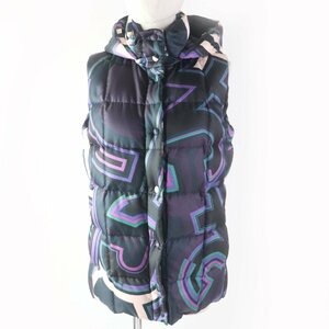 美品★Emilio Pucci エミリオ・プッチ 66YC16 フード付 プッチ柄 比翼仕立て ダウンベスト マルチカラー 42 正規品 レディース