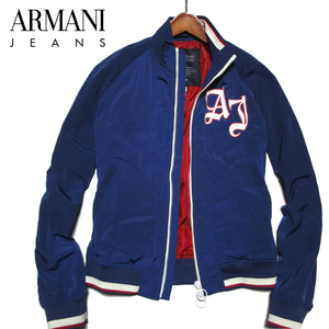 【アルマーニ】 胸ロゴ　ナイロンジップブルゾン　ネイビー　ARMANI JEANS　サイズL　WZIP　ジョルジオ・アルマーニ・ジャパン