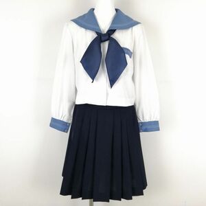 1円 セーラー服 スカート 上下3点セット 大きいサイズ 中間服 白ステッチ3本線 女子 学生服 中学 高校 白 制服 中古 ランクC NA3278