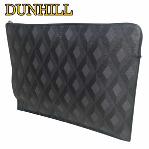 ★ dunhill ダンヒル セカンドバッグ クラッチバッグ レザー カドガン エンジンターン 総柄 本革 ブラック 黒 メンズ ビジネス ★ 