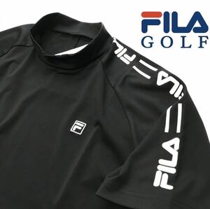 ◆H119新品【メンズXL(LL)】黒ブラック FILA GOLF フィラ ゴルフ スムース モックネック シャツ 吸汗速乾 ゴルフウエア接触冷感 UVカット