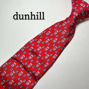 ダンヒル dunhill ネクタイ シルク レッド 総柄 穏やか ハイブランド レギュラー 赤 絹