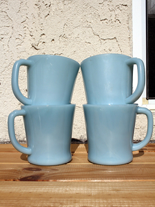 ファイヤーキング★ターコイズブルー★Dハンドルマグ★Fire-king★Mug★1950年代★turquoise blue★4個セット★D-Handle★美品