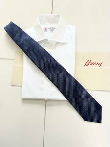 ■ 新品 Brioni ブリオーニ 定価 3万3,000円 永久定番 ダークネイビー 小紋 シルク タイ ネクタイ スーツ 44 46 48 マリネッラ kiton zilli