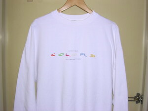 90s イタリア製 UNITED COLORS OF BENETTON 刺繍ロゴ スウェット L 白 vintage old ベネトン