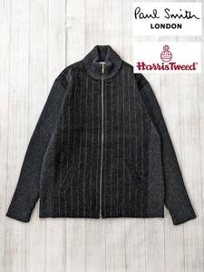 Paul Smith LONDON×Harris Tweed/ポールスミスジーンズ×ハリスツイード/ステッチストライプ/ツイードドライバースニット/袖リブ/SIZE L