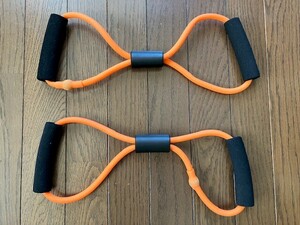 エキスパンダー　ストレッチ　トレーニング　シリコン　チューブ　平置全長37cm　1個95g　オレンジ、ブラック　使用品　2個　送料無料