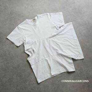 美品 COMMEdesGARCONS コムデギャルソン 変形 ドッキングTシャツ トップス ラウンドネック コットン AD2022 ストレッチ性あり ホワイトXS
