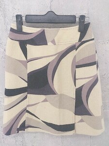 ◇ INDIVI インディヴィ 総柄　サイドジップ　 ミニ 台形 スカート 36 ベージュ　ブラック　パープル レディース