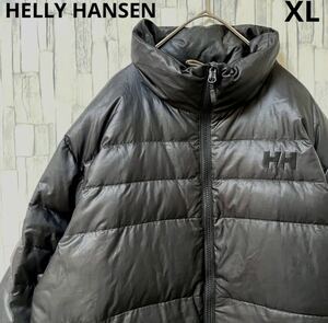 [値下げ] HELLY HANSEN ヘリーハンセン ダウンジャケット シンプルロゴ 刺繍ロゴ コート ブラック サイズXL 送料無料