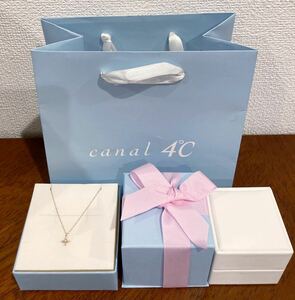 新品 未使用 正規品 canal4℃ ヨンドシー ネックレス k10 ゴールド ダイヤモンド クロス 箱 紙袋 リボン ケース 十字架　プレゼント