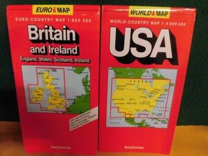 ドイツ語折り畳みマップ　アメリカ/イギリス・アイルランド　USA (World Map) /Great Britain and Ireland Map (Euro Map) GeoCenter 地図