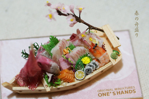 ★ミニチュアフード　春の舟盛り　桜★　食品サンプル　ドールハウス