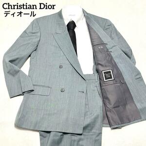【希少】Christian Dior クリスチャンディオール　ダブルスーツ　エメラルドグリーン　XL　メンズ　セットアップ　カーキ　ブルー