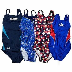 33【整理品リサイクル】MIZUNOスイミングクラブマーキング3枚セット女子競泳水着(150・SS)★オープンバック★イトマン・JSS