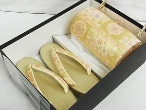 平和屋-こころ店■和装小物　和装バッグ・草履セット　花柄　金糸　逸品　B-oa9030