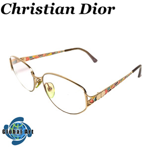 ●3D445/Christian Dior クリスチャンディオール/眼鏡/めがね/度入り/CDロゴ/ステンドグラス風/ゴールド金具/56 15