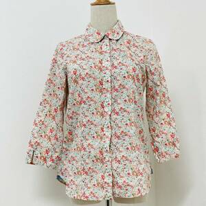 a01150 美品 L.L.Bean エルエルビーン レディース シャツ 長袖 丸襟 かわいい M 花柄 綿100% 華やか 上質 上品 ナチュラルブーケスタイル