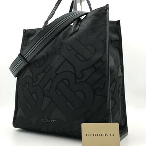 現行品/定価15万●バーバリー BURBERRY メンズ ビジネス A4収納可能 ハンドバッグ トート ショルダー 2way レザー ブラック 黒 TBロゴ