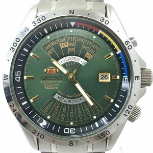 ORIENT オリエント 腕時計 EU03-C1 CA 自動巻き オートマティック アナログ ラウンド カーキ グリーン シルバ－ カレンダー 動作確認済み