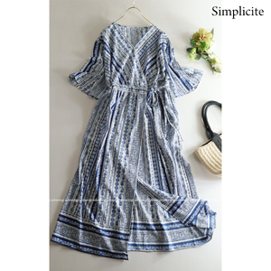 Simplicite シンプリシテェ IENA取扱い★エスニックプリントカシュクールロング丈ワンピース