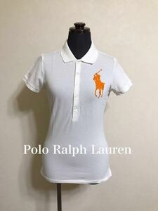 【美品】 Polo Ralph Lauren ポロ ラルフローレン レディース ビーズ ビックポニー 鹿の子 ポロシャツ サイズM 半袖 白