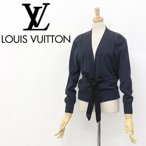 美品◆LOUIS VUITTON/ルイヴィトン カシミヤ混 ウエストリボン ウール ニット カーディガン ネイビー S