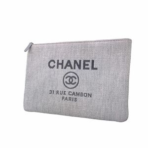 【中古】 CHANEL シャネル A80117 ドーヴィル クラッチバッグ セカンドバッグ ライトグレー ストロー 23033131 HO