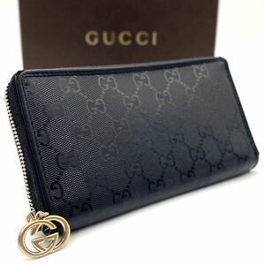 美品 GUCCI シマ インプリメ ラウンドファスナー sima レザー 型押し ブラック ソーホー ロゴ インターロッキング ダブルG グッチ SOHO