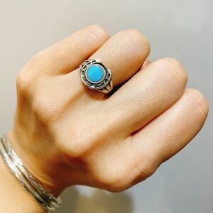 超希少!!Navajo Vintage 1940’s Turquoise Silver Horseshoe Ring USA ZUNIナバホビンテージターコイズシルバーホースシューリング 11号