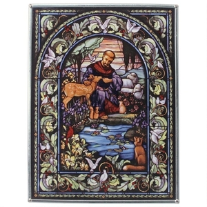 西洋ステンドヅラス 動物達の守護聖人 聖フランチェスコ（聖フランシスコ）アートガラス(ステンドグラス) 彫像 彫刻/ プレゼント（輸入品）