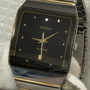 電交済 美品 RADO ラドー DIASTAR ダイヤスター 9石 スクエア メンズクオーツ腕時計 シルバー×ゴールド コンビ 152 0366.3 IW307BT07RD