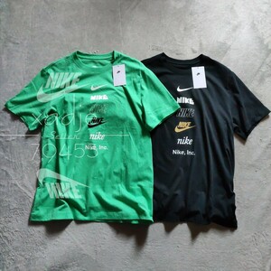 新品 正規品 NIKE ナイキ NSW INC 半袖 Tシャツ 2枚セット 緑 グリーン 黒 ブラック ロゴ スウッシュ プリント S