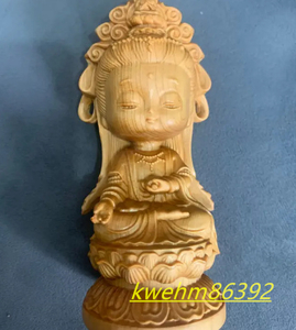 木彫り 仏像 Q版 観音菩薩 座像 仏教工芸 精密彫刻