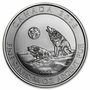 [保証書・カプセル付き] 2016年 (新品) カナダ「オオカミ・ウルフ」純銀 3/4オンス 銀貨