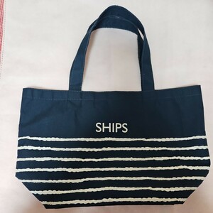 SHIPSトートバッグ 紺×白ボーダー☆サブバッグ/ランチバッグ/付録