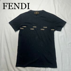 FENDI フェンディ Tシャツ 黒 半袖 刺繍 カットソー 38サイズ