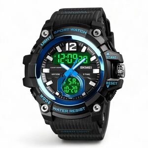 腕時計 メンズ デジタル腕時計 人気 スポーツ 50メートル防水 おしゃれ かっこいい 多機能 LED表示 大画面 アウトドア (ブルー) 