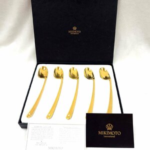 MIKIMOTO ミキモト デザートスプーン パール付き 5本セット ゴールドカラー カトラリー 真珠