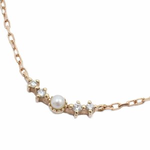 agete アガット ライン ネックレス K10PG/パール/ダイヤモンド0.03ct【いおき質店】