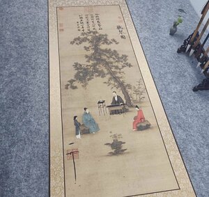 掛軸　聴琴図　画仙紙使用　コレクション　中国美術品　復刻　印刷　巻物 宋徽宗　 zh48