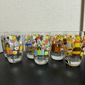 非売品 ディズニー グラス6種コンプ ミッキー、ミニー、プーさん、不思議の国のアリス、チップとデール ガラス 食器 コップ