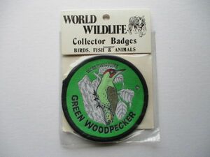 70s WORLD WILDLIFEヨーロッパアオゲラ『GREEN WOODPECKER』Collector Badgesワッペン/バードウォッチング野鳥キツツキPATCHアップリケV193
