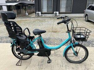 F6　中古電動アシスト自転車 1円売切り！ ヤマハ パスバビー 後チャイルドシート付き 水色 配送エリア内は送料3800円でお届