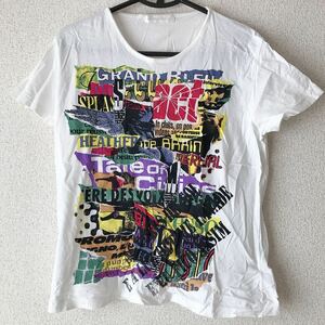 プリント Tシャツ マルチカラー 白　半袖　綿100% M