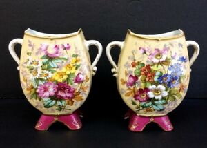 アンティーク 19C フランス ペア 花瓶 GIBUS＆ルドンLIMOGES FRANCE