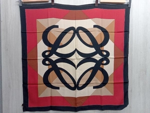LOEWE スカーフ アナグラム ロゴ ブラック×レッド 約85×87cm ロエベ