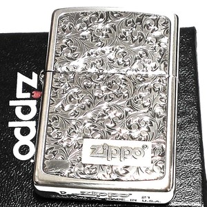 ZIPPO ライター ジッポ 唐草 ZIPPOロゴ 彫刻 プレート貼り シルバーイブシ ツートーン鍍金 おしゃれ 銀 高級 メンズ ギフト プレゼント