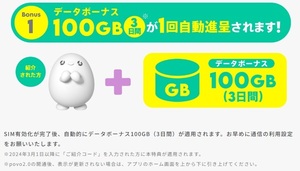 povo2.0 紹介コード データボーナス100GB（3日間）のクーポンコード (LN6Z6MX5)